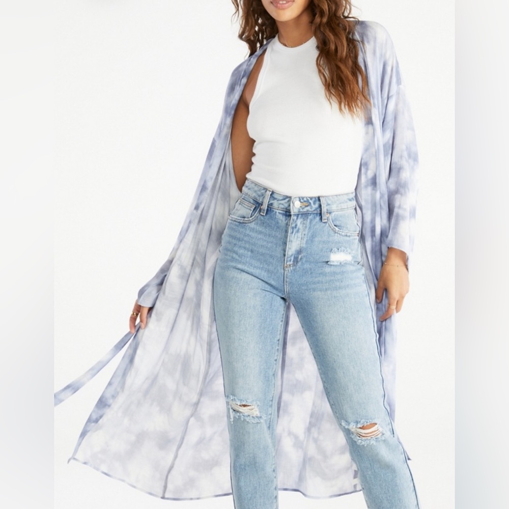 JustFab Blue Watercolor Kimono Top size XS/S - Picture 5 of 9